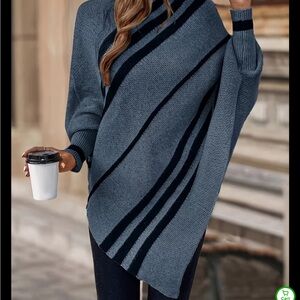 Women's Blue Striped poncho